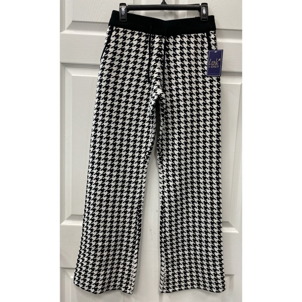 Lark + Grey Women's Black White Wide-Leg Knit Drawstring Pants M Stylish Warm